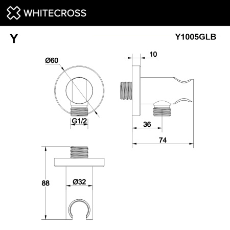 Угловой соединительный элемент WHITECROSS Y1005GLB (брашированное золото)
