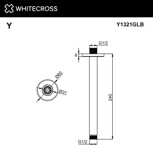 Кронштейн душевой потолочный WHITECROSS Y1321GLB (брашированное золото)