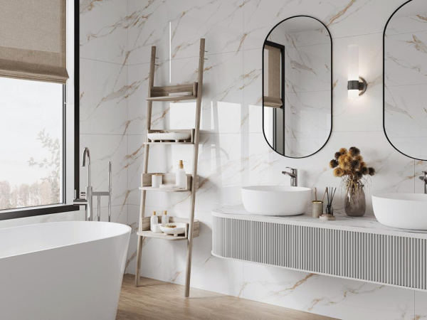 Керамогранит Calacatta Sharp Gold Белый Полированный 80x80 от Ceradim (Индия)