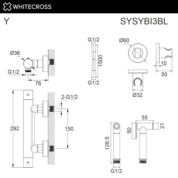 Система для биде наружного монтажа WHITECROSS Y SYSYBI3BL (черный мат)