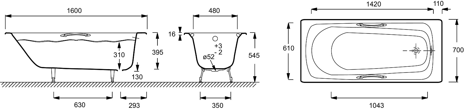 RUB MELANIE E2935-00 ванна 160х70 с отверстиями для ручек