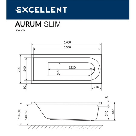 Ванна EXCELLENT Aurum Slim 170x70
