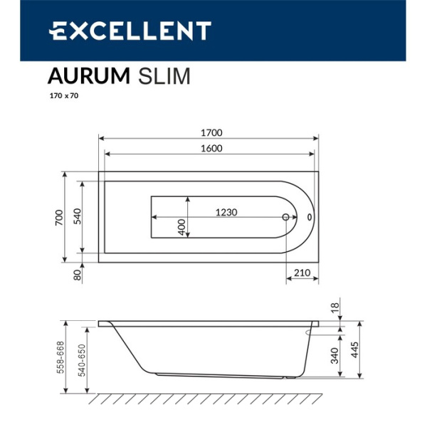 Ванна EXCELLENT Aurum Slim 170x70