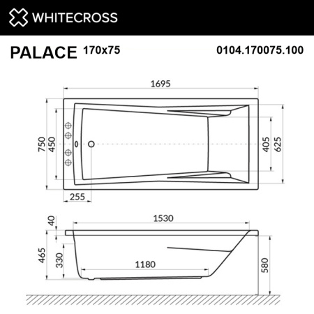 Ванна WHITECROSS Palace 170x75 "NANO" (золото)