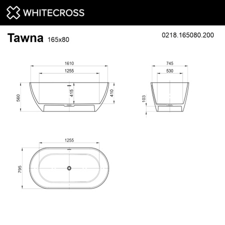Ванна WHITECROSS Tawna 165x80 (белый мат) иск. камень
