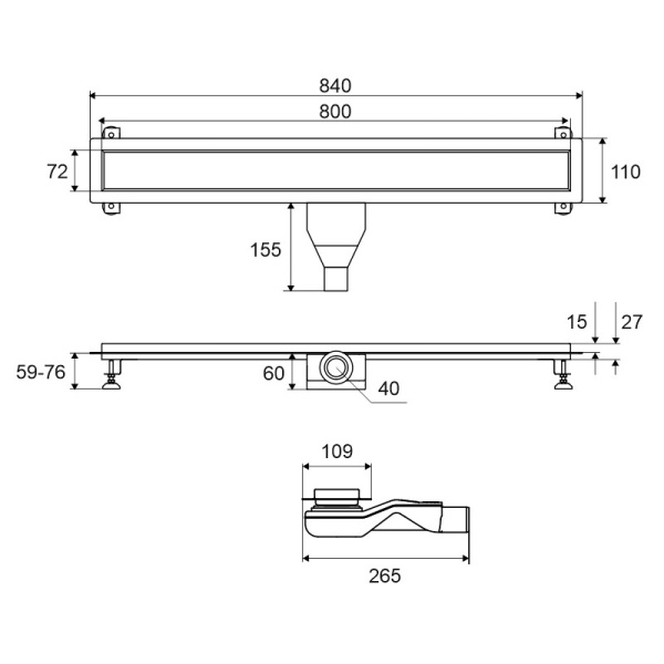 Душевой трап EXCELLENT Stilio 80 см. под облицовку плиткой (хром)