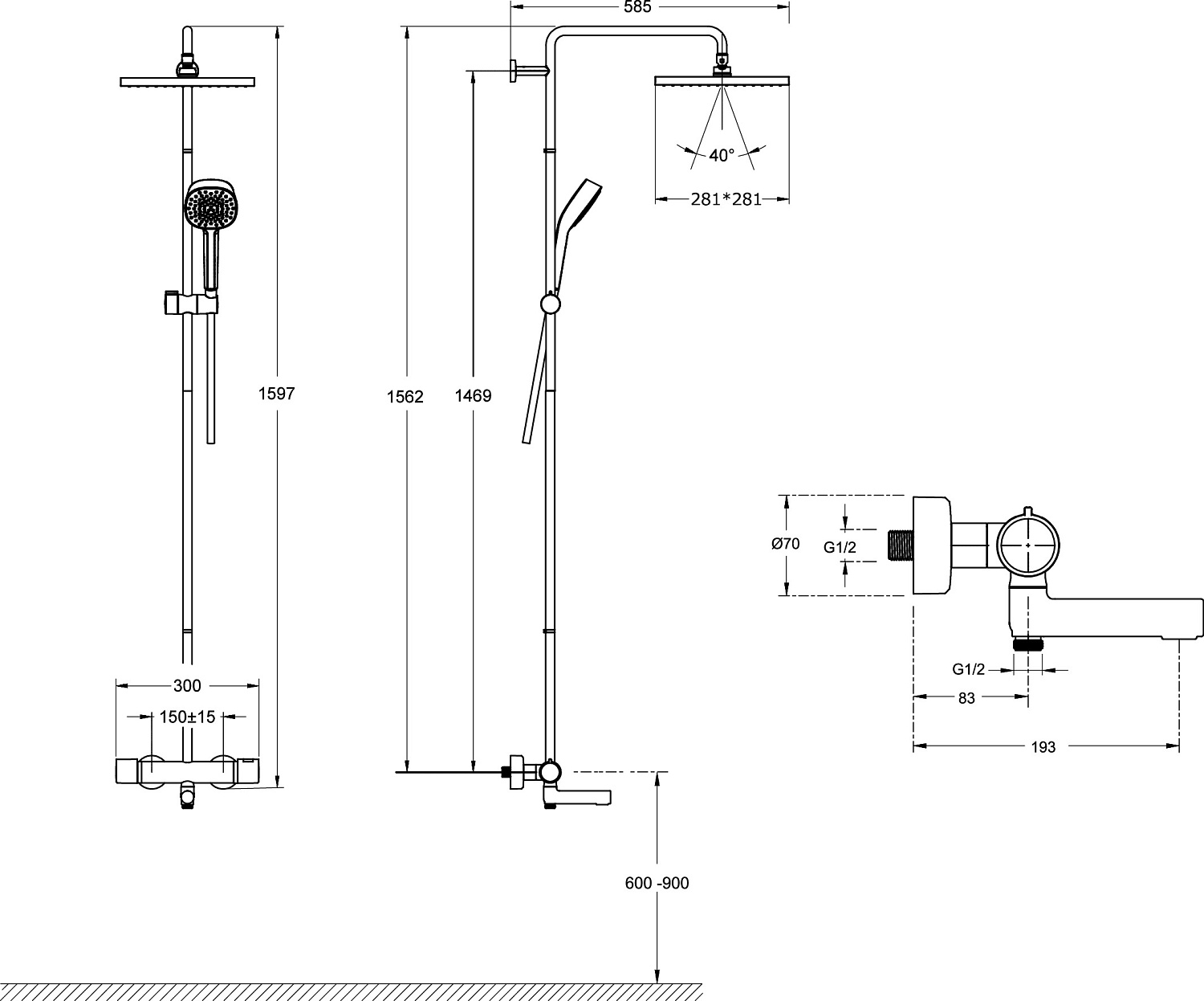 E26238-CP ATOM термостатическая душевая колонна (смеситель для ванны)