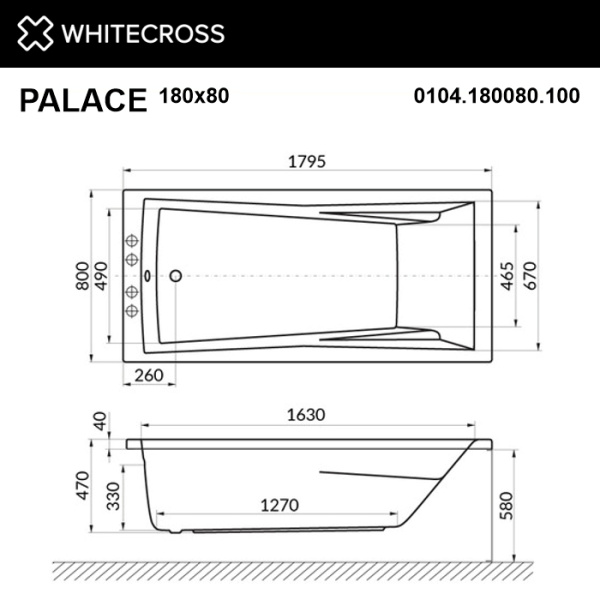 Ванна WHITECROSS Palace 180x80 "NANO" (золото)