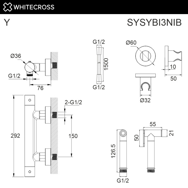 Система для биде наружного монтажа WHITECROSS Y SYSYBI3NIB (брашированный никель)
