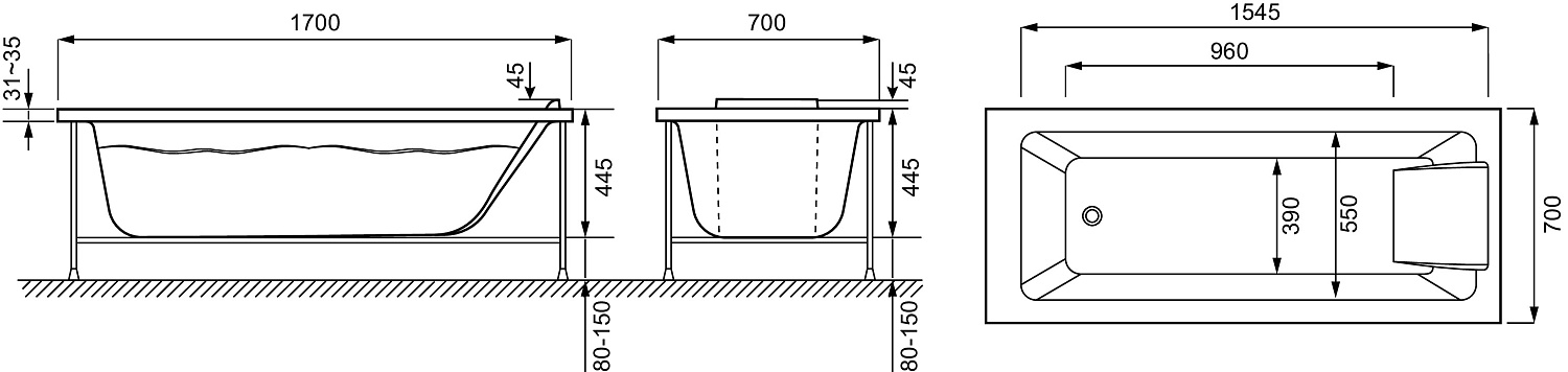 E60518RU-00 Sofa прямоугольная ванна 170x70 см