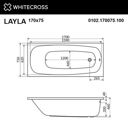 Ванна WHITECROSS Layla 170x75 "NANO" (золото)
