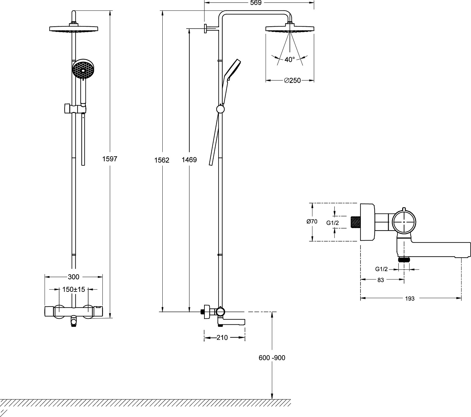 E26237-CP ATOM термостатическая душевая колонна (смеситель для ванны)