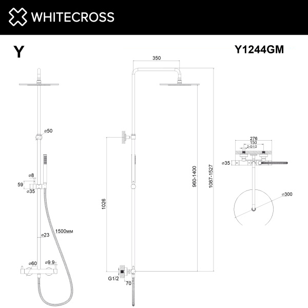 Система для душа наружного монтажа WHITECROSS Y Y1244GM (оружейная сталь)