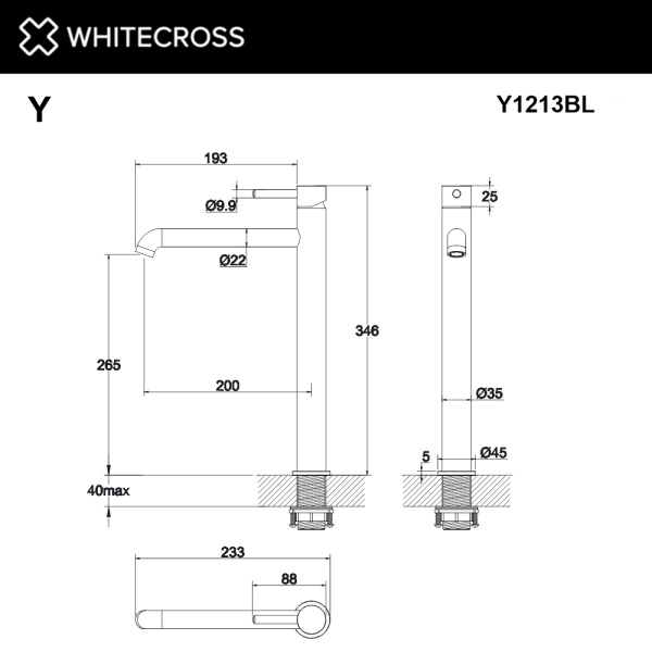 Смеситель для умывальника WHITECROSS Y Y1213BL (черный мат)