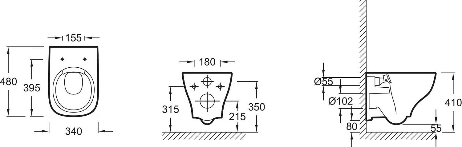 EDF102-00 STR Compact чаша подвесного унитаза 48*34 см