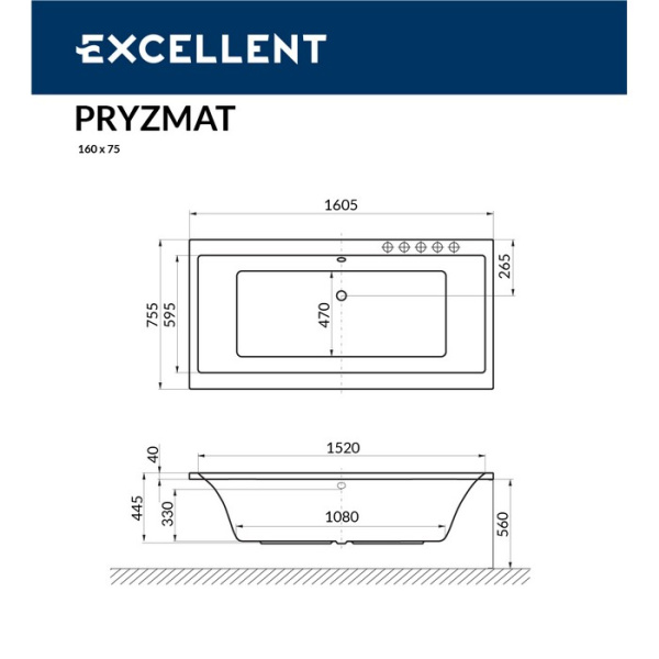 Ванна EXCELLENT Pryzmat 160x75 "NANO" (золото)