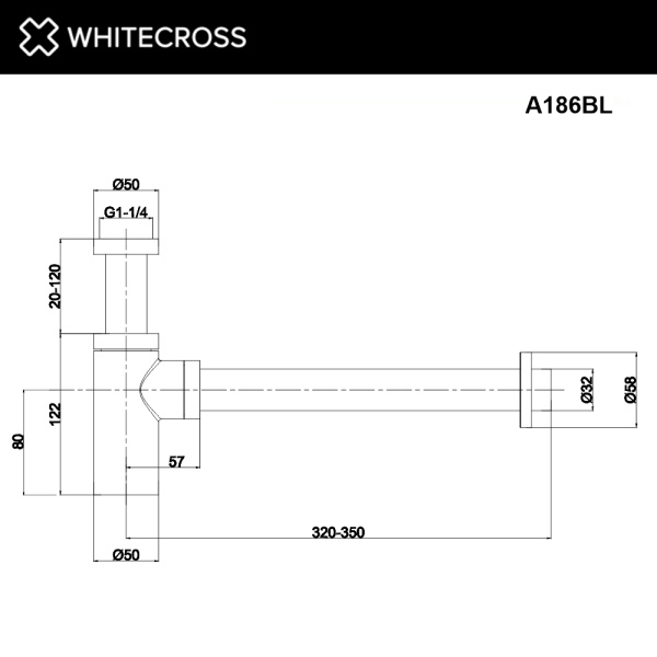 Сифон для умывальника декоративный WHITECROSS A186BL (черный мат)
