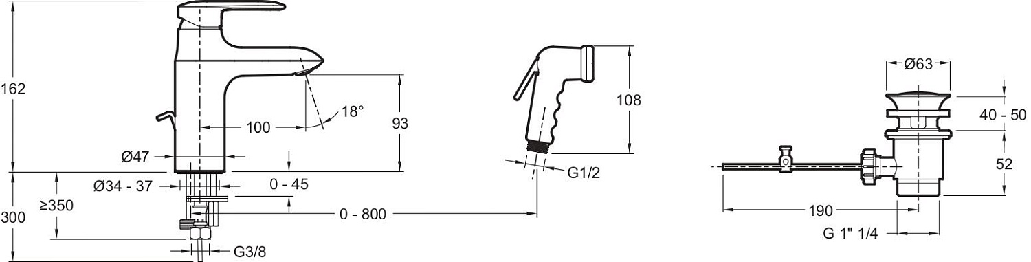 E99465-CP KUMIN смеситель для раковины с гигиеническим душем