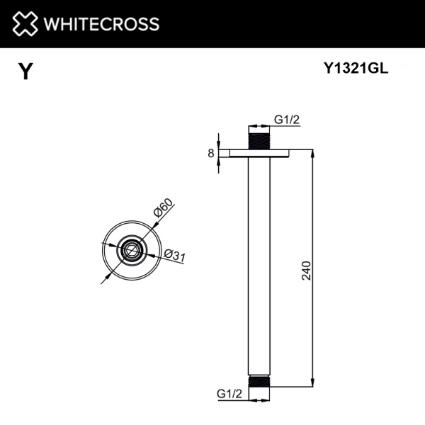 Кронштейн душевой потолочный WHITECROSS Y1321GL (золото)