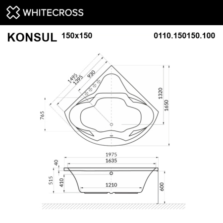 Ванна WHITECROSS Konsul 150x150 "NANO" (золото)