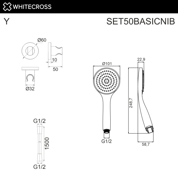Душевой гарнитур точечный WHITECROSS SET50BASICNIB (брашированный никель)