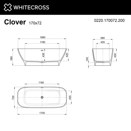 Ванна WHITECROSS Clover 170x72 (белый мат) иск. камень