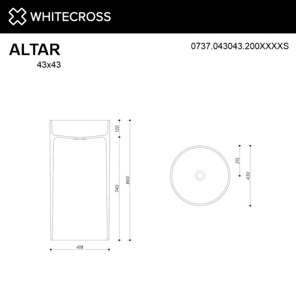 Умывальник WHITECROSS Altar D=43 (RAL мат) иск. камень
