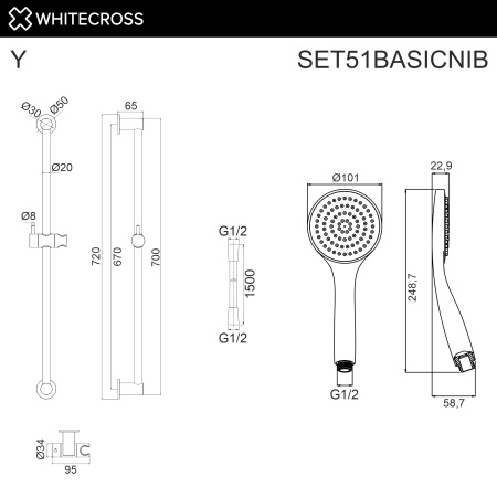 Душевой гарнитур на штанге WHITECROSS SET51BASICNIB (брашированный никель)