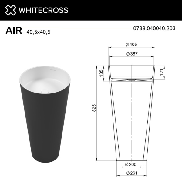 Умывальник WHITECROSS Air D=40,5 (черный/белый мат) иск. камень