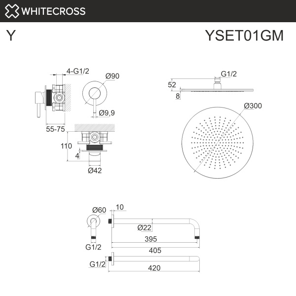Система для душа скрытого монтажа WHITECROSS Y YSET01GM (оружейная сталь)
