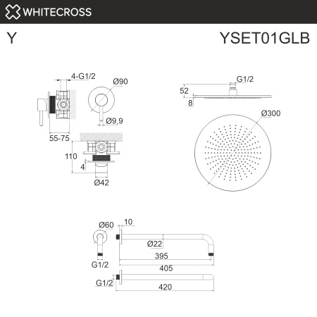 Система для душа скрытого монтажа WHITECROSS Y YSET01GLB (брашированное золото)