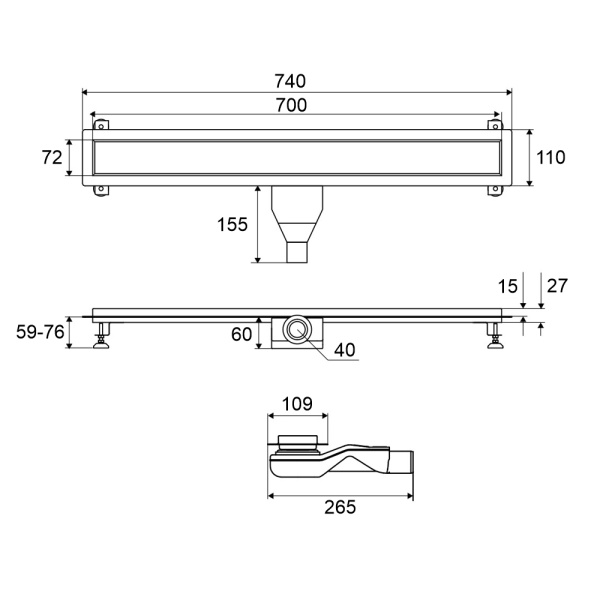 Душевой трап EXCELLENT Stilio 70 см. решетка декоративная (хром)