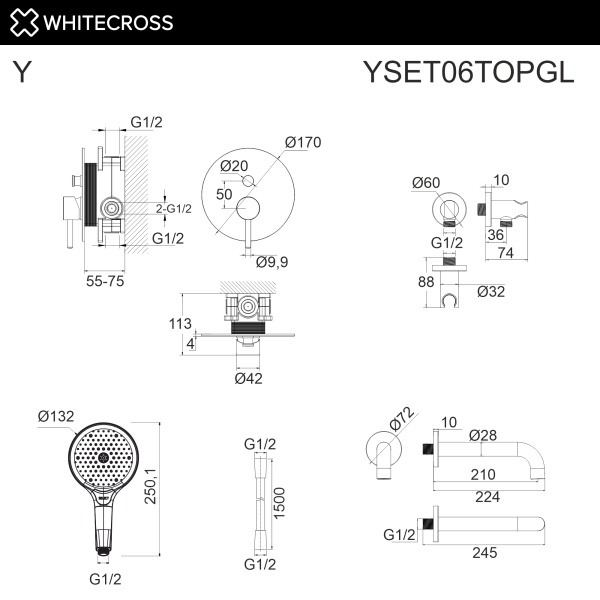 Система для ванны скрытого монтажа WHITECROSS Y YSET06TOPGL (золото)