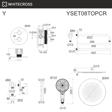 Термостатическая душевая система скрытого монтажа WHITECROSS Y YSET08TOPCR (хром)