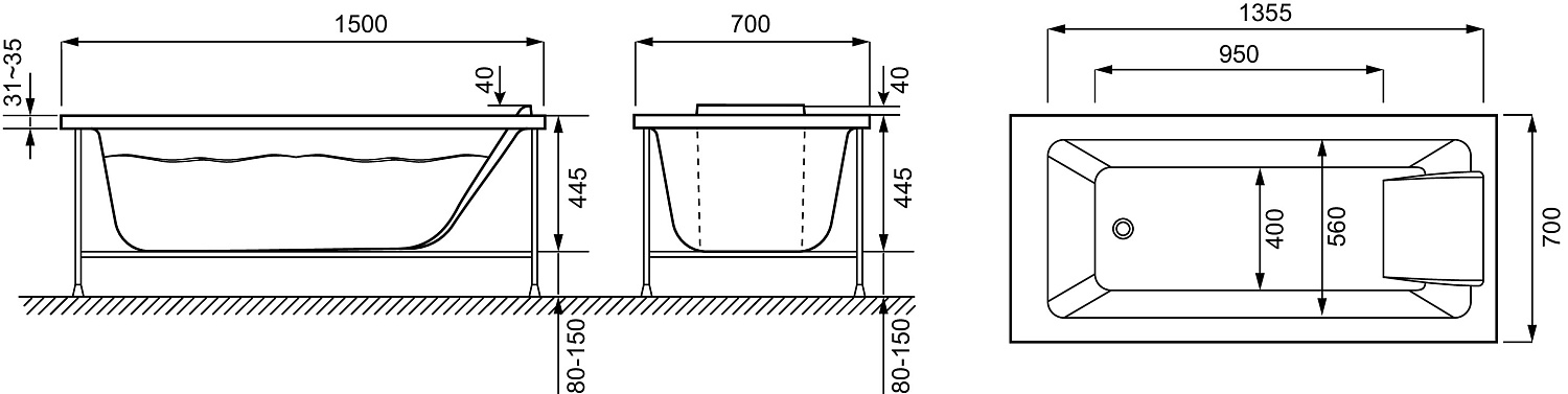 E6D300RU-00 Sofa прямоугольная ванна 150x70