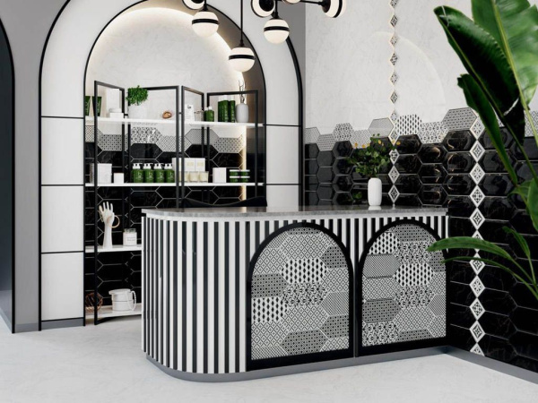 Вставка Келуш 1 грань черно-белый (TOC004) 9.8x9.8 от Kerama Marazzi (Россия)