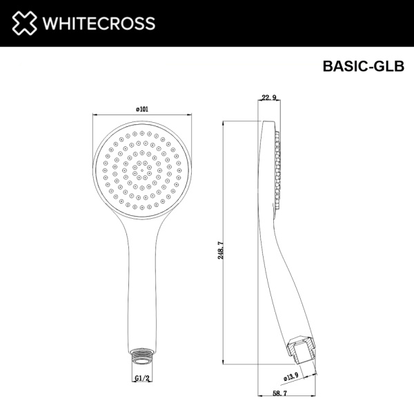 Душевая лейка 1 режим WHITECROSS BASIC-GLB (брашированное золото)