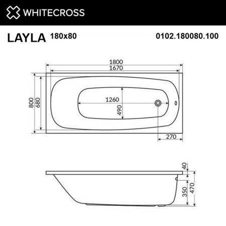 Ванна WHITECROSS Layla 180x80 "NANO" (золото)