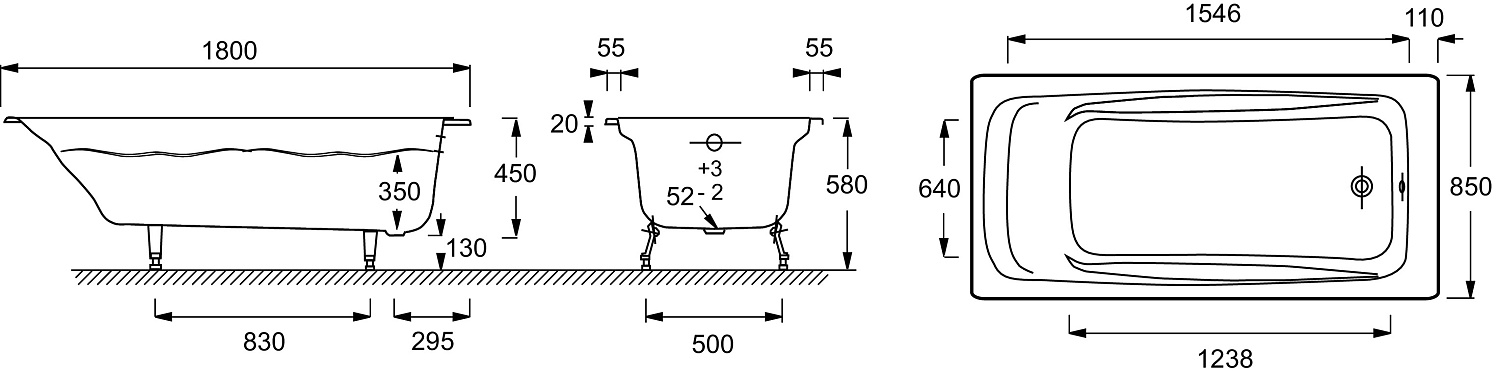 RUB REPOS E2918-00 ванна 170х80 без отверстий для ручек