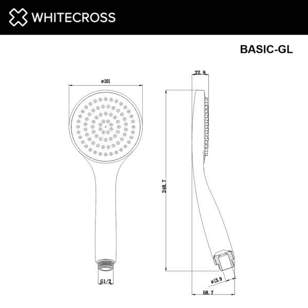 Душевая лейка 1 режим WHITECROSS BASIC-GL (золото)