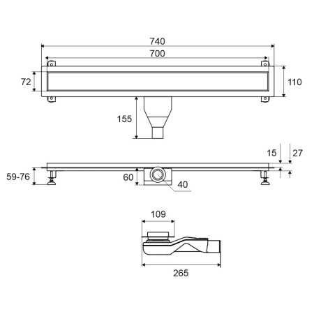 Душевой трап EXCELLENT Stilio 70 см. под облицовку плиткой (хром)