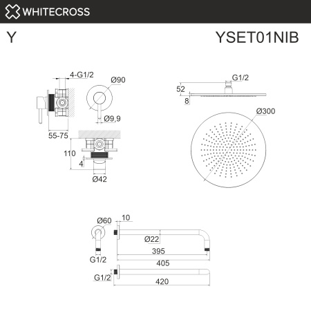 Система для душа скрытого монтажа WHITECROSS Y YSET01NIB (брашированный никель)