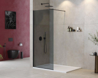 Душевая перегородка Cezares Liberta 80 см. профиль черный, стекло серое