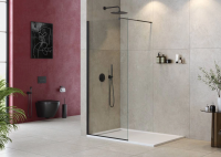 Душевая перегородка Cezares Liberta 85 см. профиль черный, стекло прозрачное