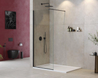 Душевая перегородка Cezares Liberta 95 см. профиль черный, стекло прозрачное