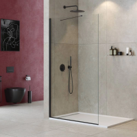 Душевая перегородка Cezares Liberta 125 см. профиль черный, стекло прозрачное