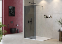 Душевая перегородка Cezares Liberta 90 см. профиль черный, стекло серое