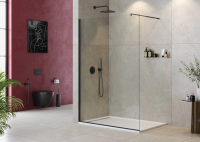 Душевая перегородка Cezares Liberta 130 см. профиль черный, стекло прозрачное