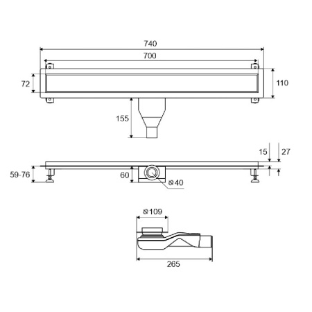 Душевой трап EXCELLENT Stilio Gold 70 см. под облицовку плиткой (золото)