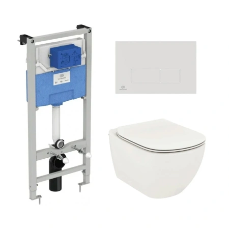 Комплект унитаз с инсталляцией, кнопкой и сиденьем Ideal Standard Tesi T3868V1/121AC